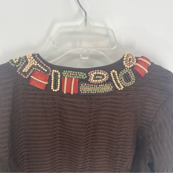 Chicos Jacket Women Size 0 (S) Brown Coat Art To Wear Beaded Collar Lined - Picture 9 of 10